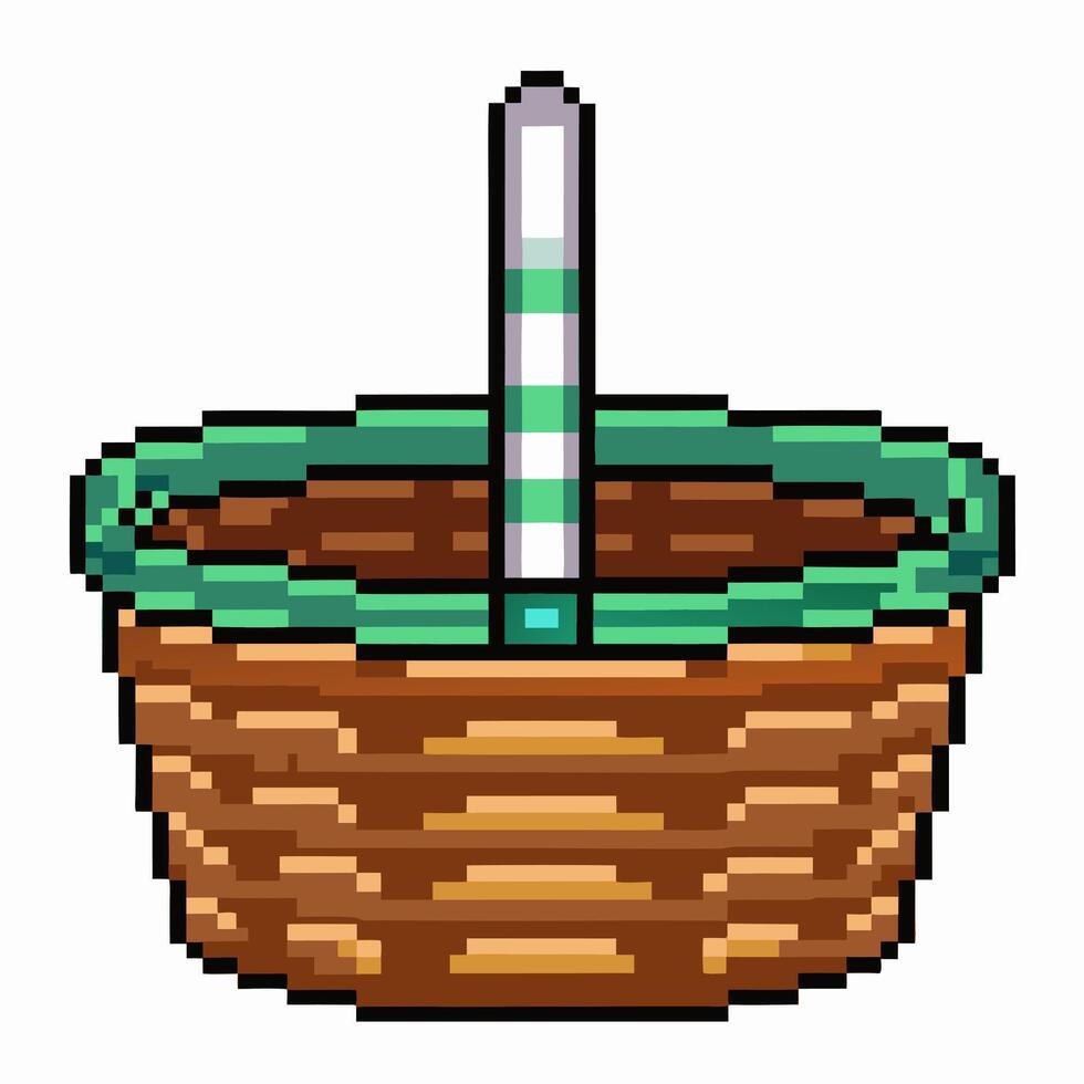 Pixel Art Basket Illustration Retro Style Woven Container with Handle vector