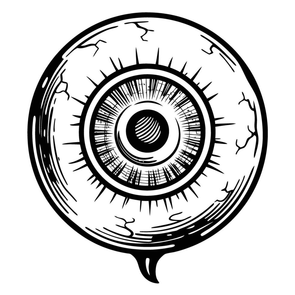 illustrated eerie eyeball with detailed textures and cracks surreal artistic design vector