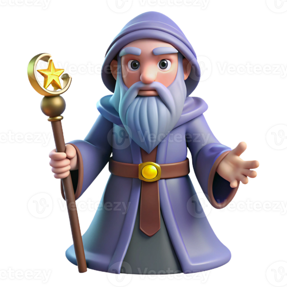 stunning minimalist A Wizard with a Long Beard and a Staff 4K png