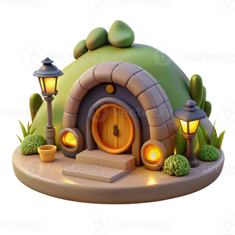 dramatic creative A Cozy Hobbit Hole Built Into a detailed png