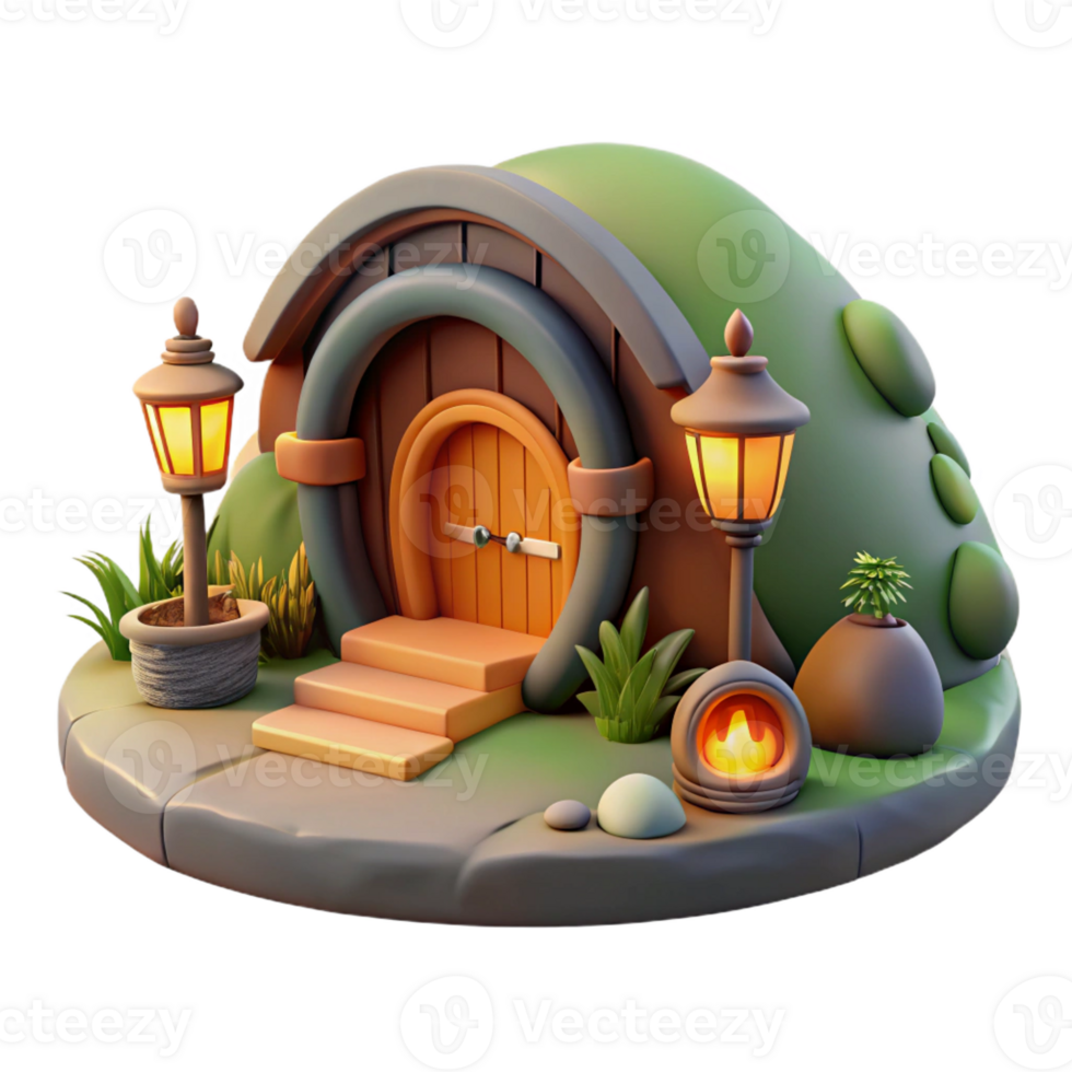 vibrant traditional A Cozy Hobbit Hole Built Into a high resolution png