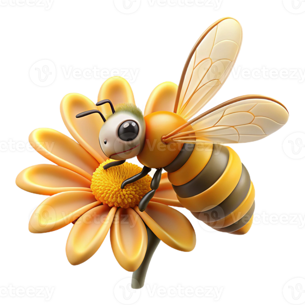 vibrant creative A Close Up of a Bee Collecting Pollen professional png
