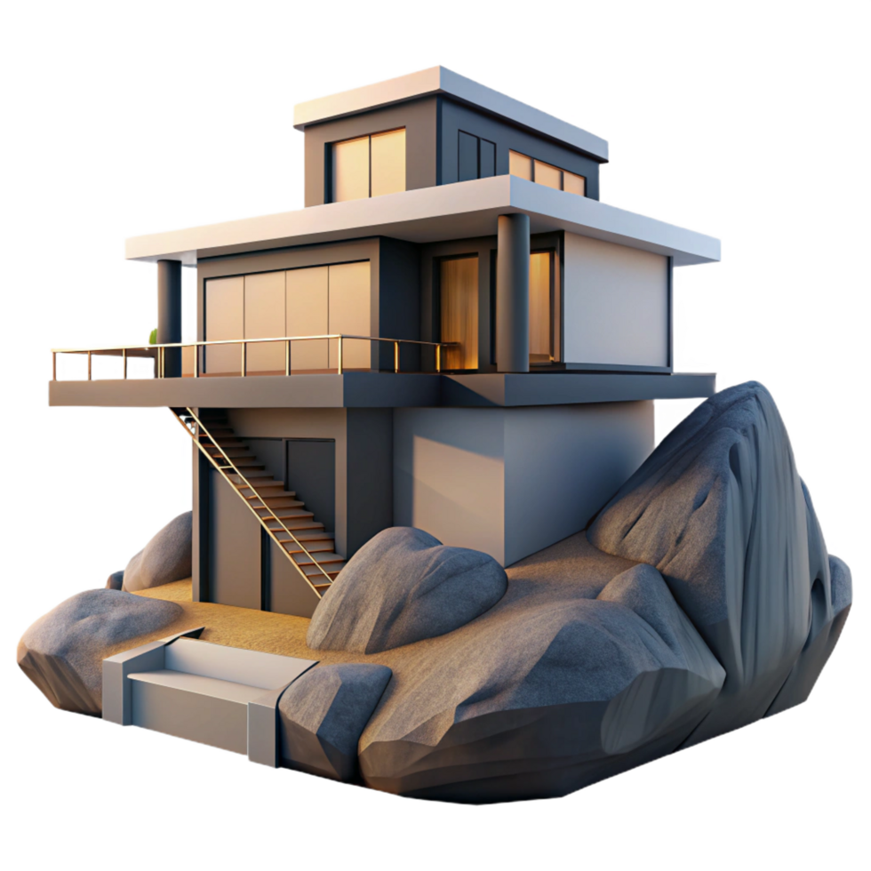 magnificent creative A Single Modern House Perched on a detailed png