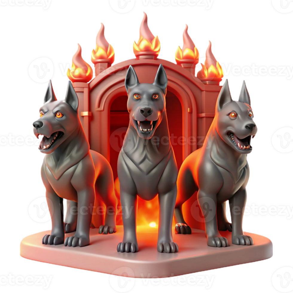 dramatic traditional Cerberus the Three Headed Dog of original png