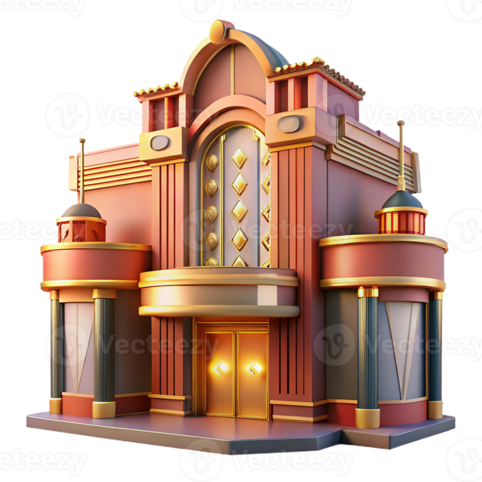 vibrant rustic Art Deco Cinema Ornate Facade 4K png