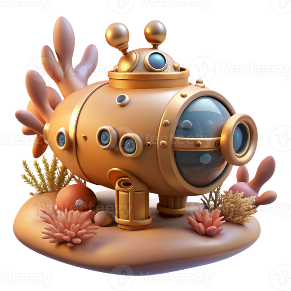 elegant minimalist A Steampunk Submarine Exploring a authentic png
