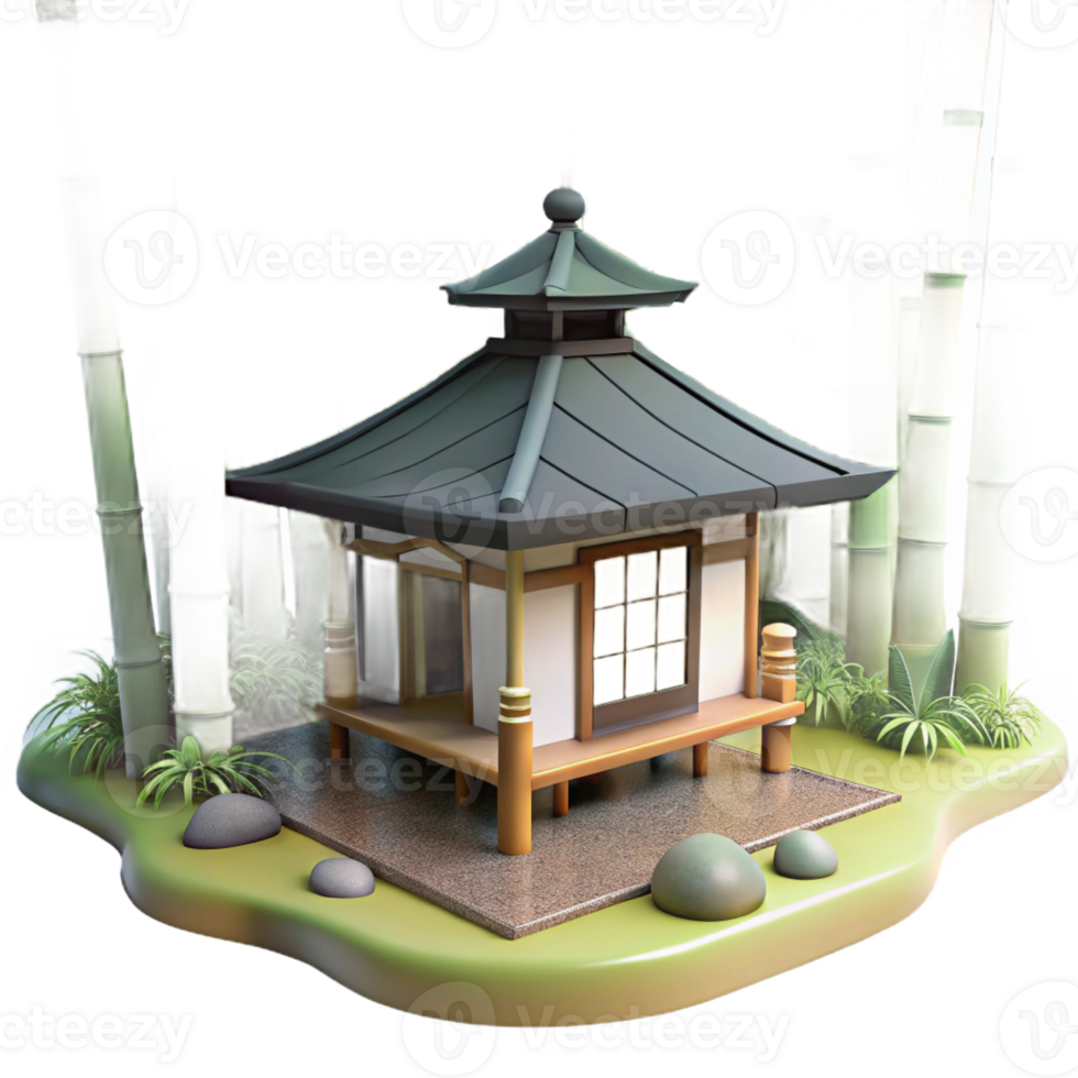 magnificent rustic Japanese Tea House in Bamboo 4K png