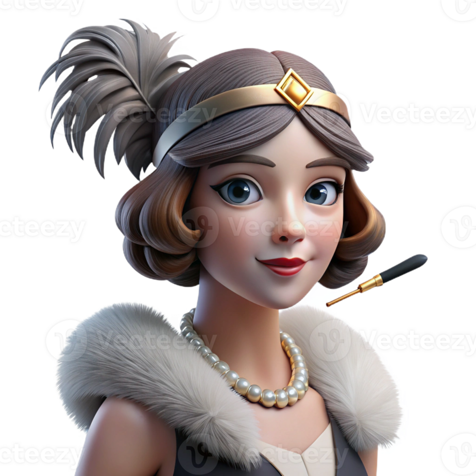 vibrant classic Portrait of a Stylish Flapper Girl with high resolution png
