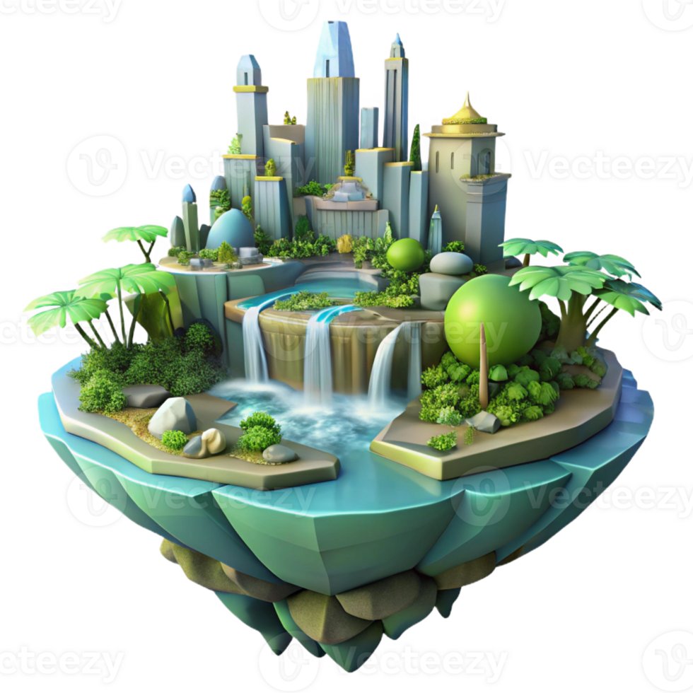 serene artistic Floating City on Giant Lily high quality png