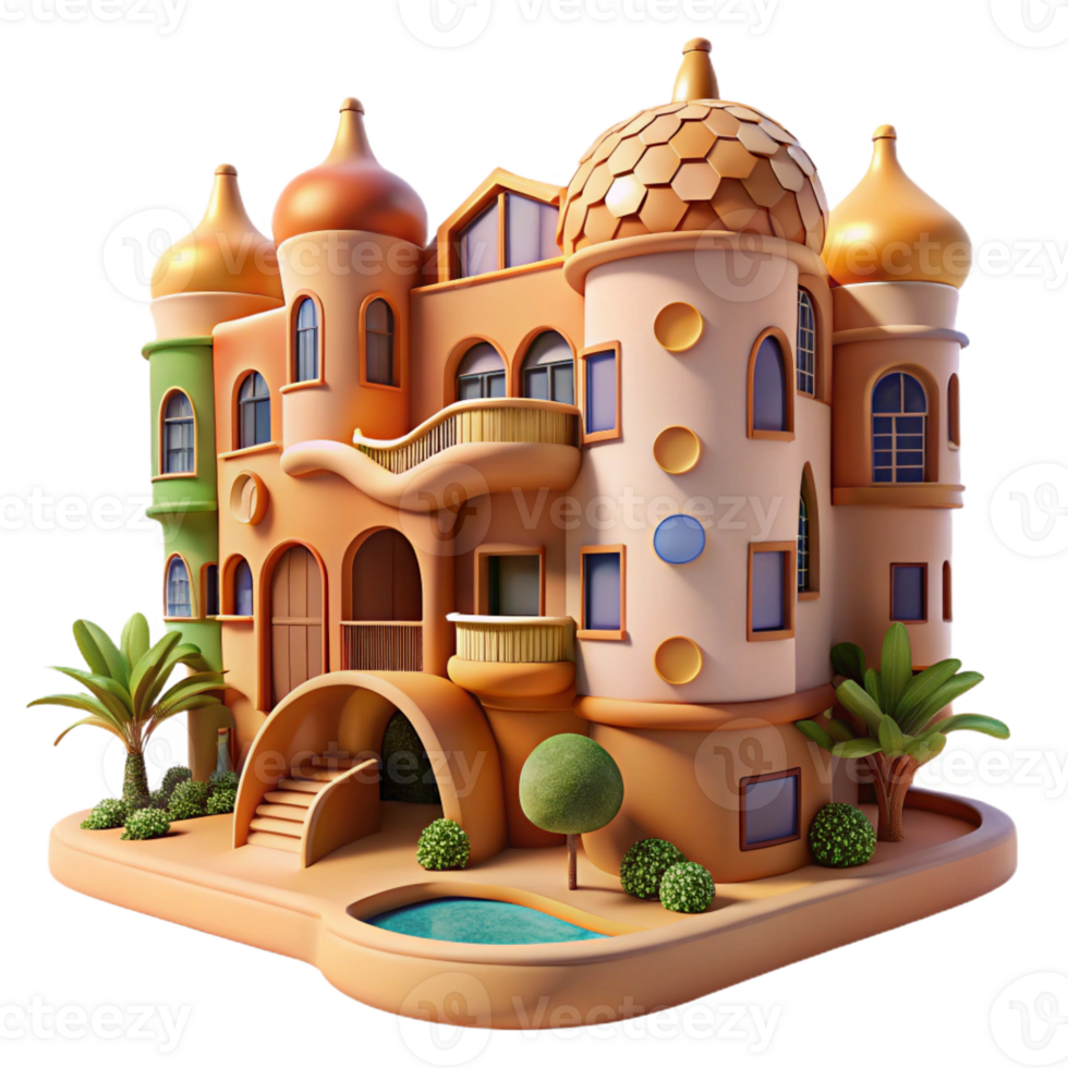 serene artistic Gaud Inspired Apartment Complex detailed png