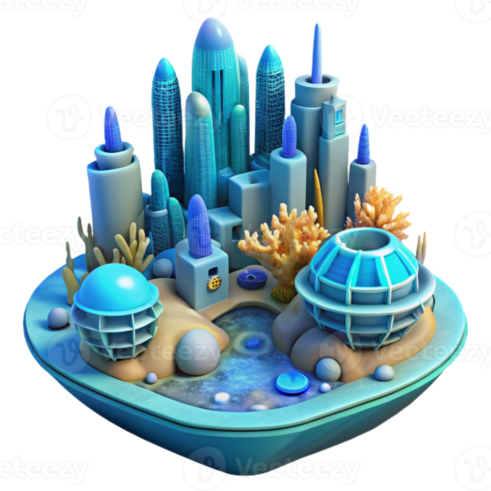 vibrant minimalist A Futuristic City Built on the Ocean high resolution png