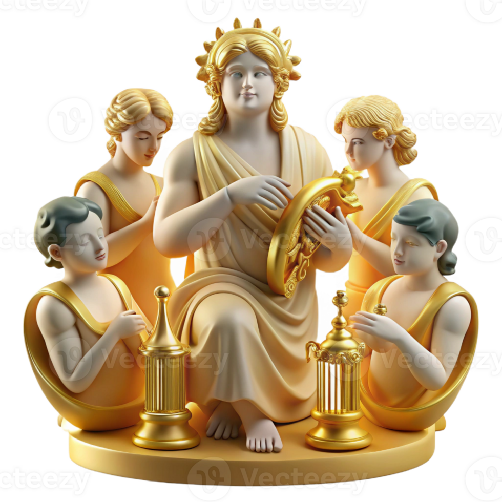 serene minimalist Apollo Playing His Lyre on Mount authentic png