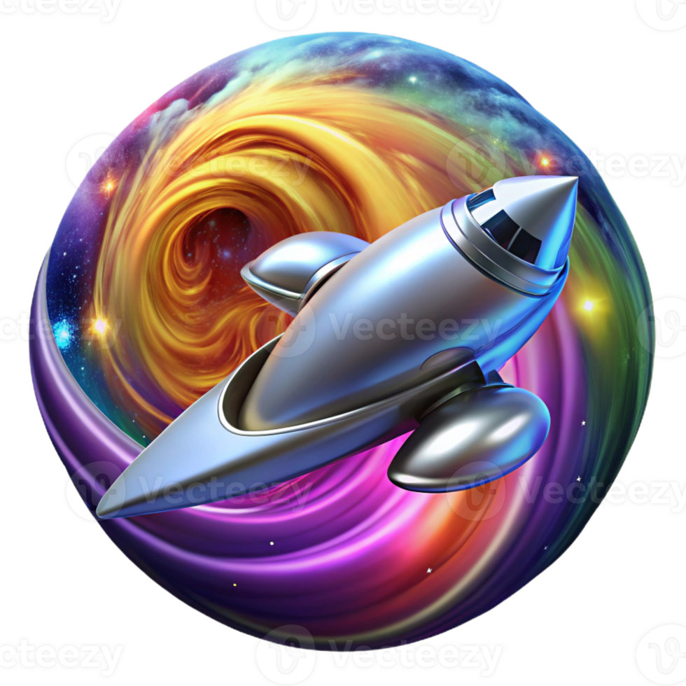 wonderful contemporary A Sleek Silver Spaceship Warping Through detailed png