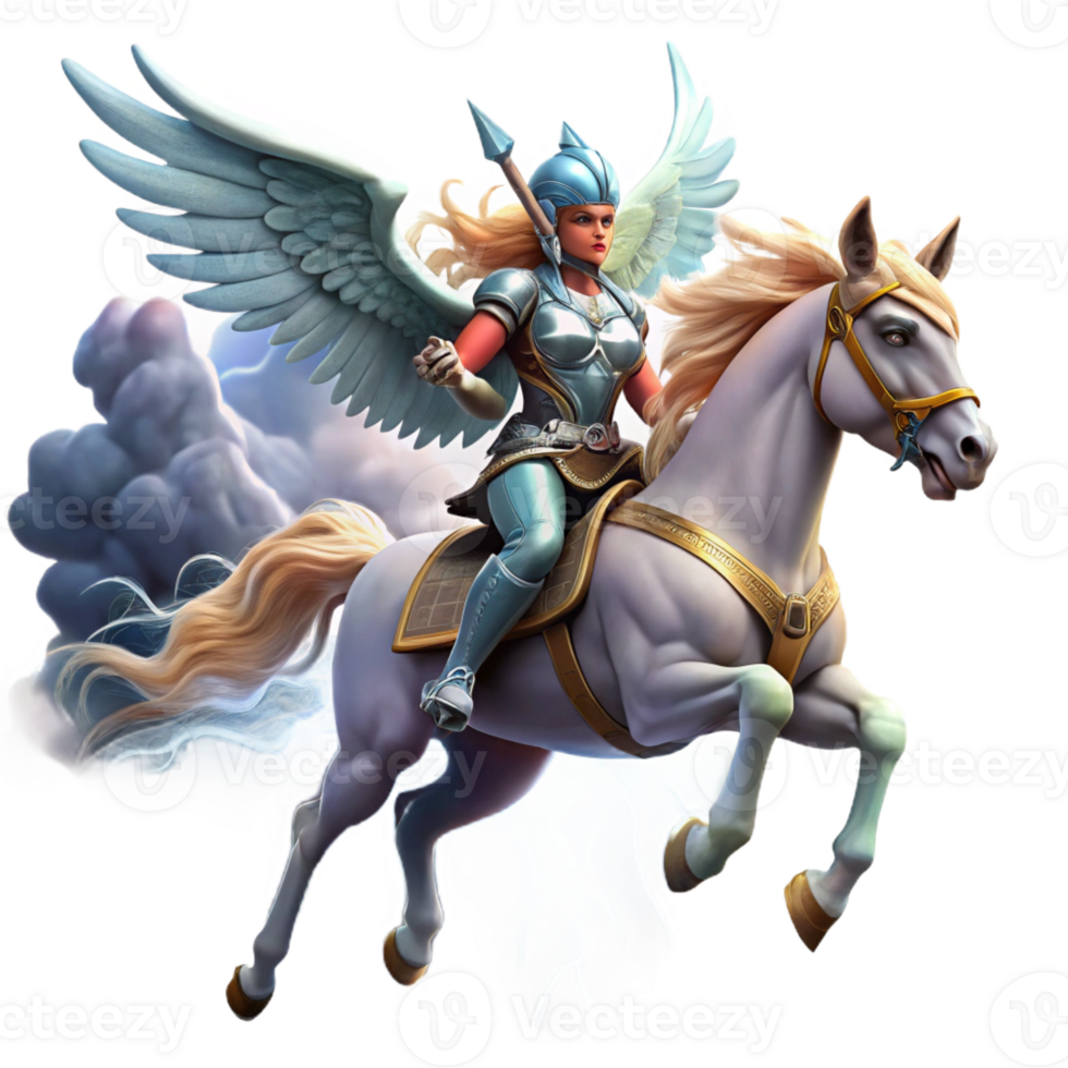 vibrant rustic A Fierce Valkyrie Riding a Winged high resolution png
