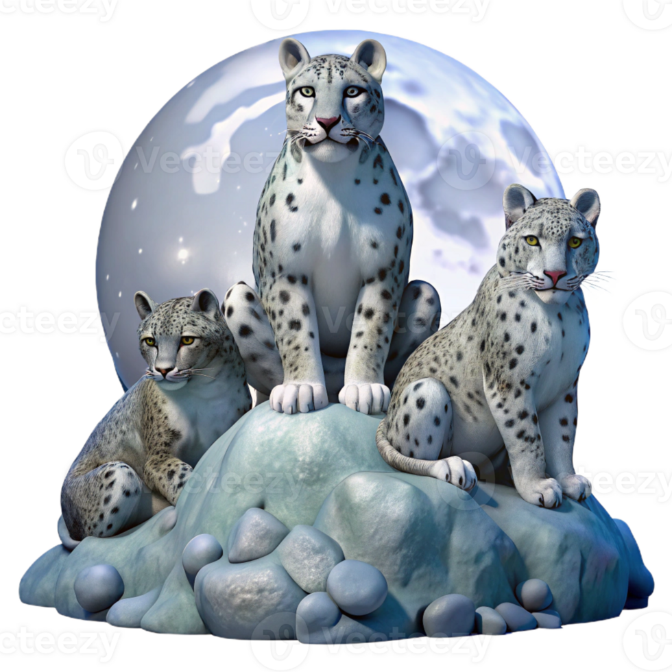 magnificent artistic Three Majestic Snow Leopards Perched on premium png