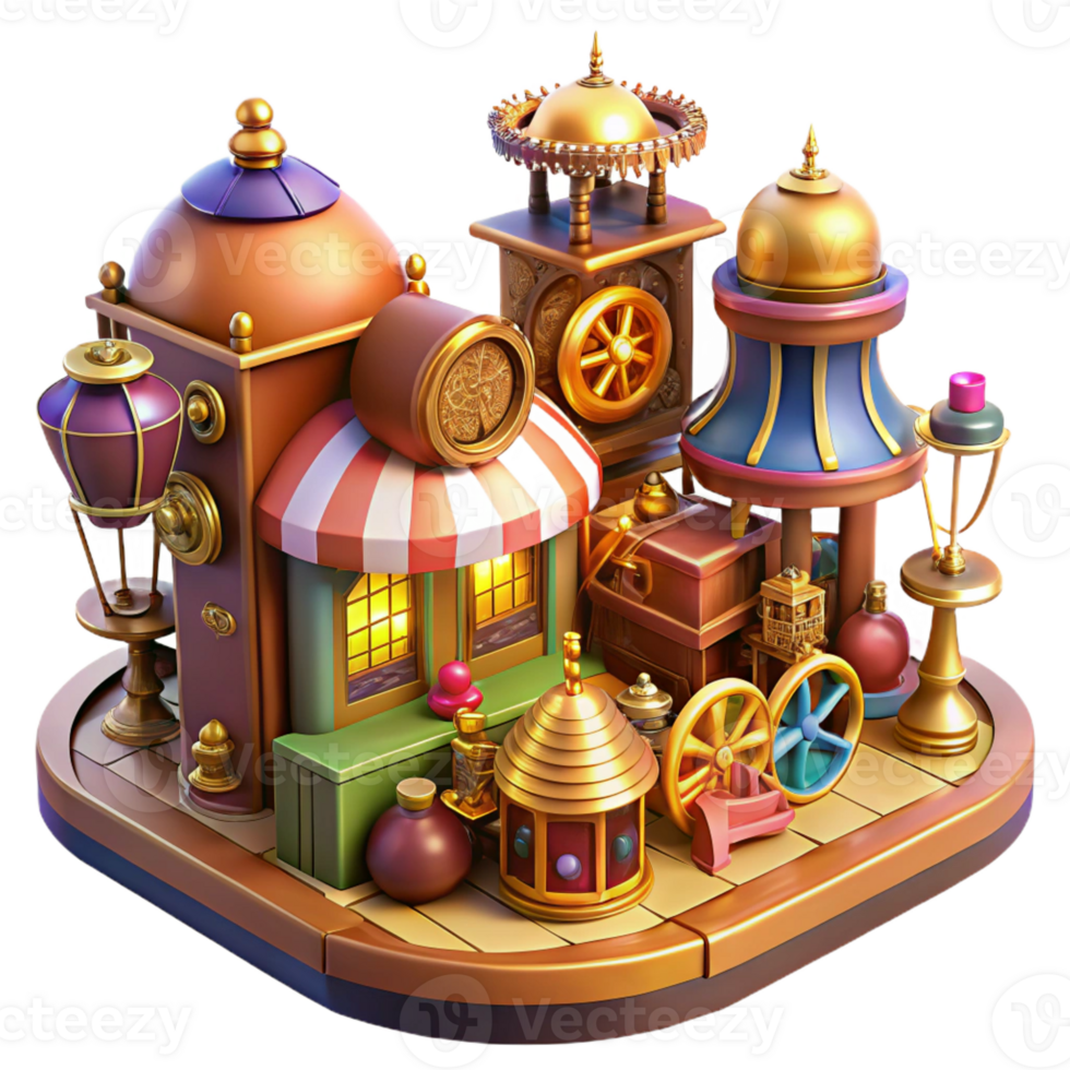 dramatic classic A Bustling Steampunk Marketplace professional png