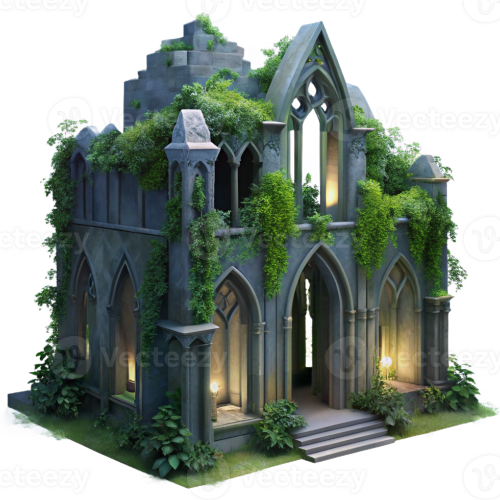 beautiful creative A Crumbling Gothic Cathedral Overgrown professional png