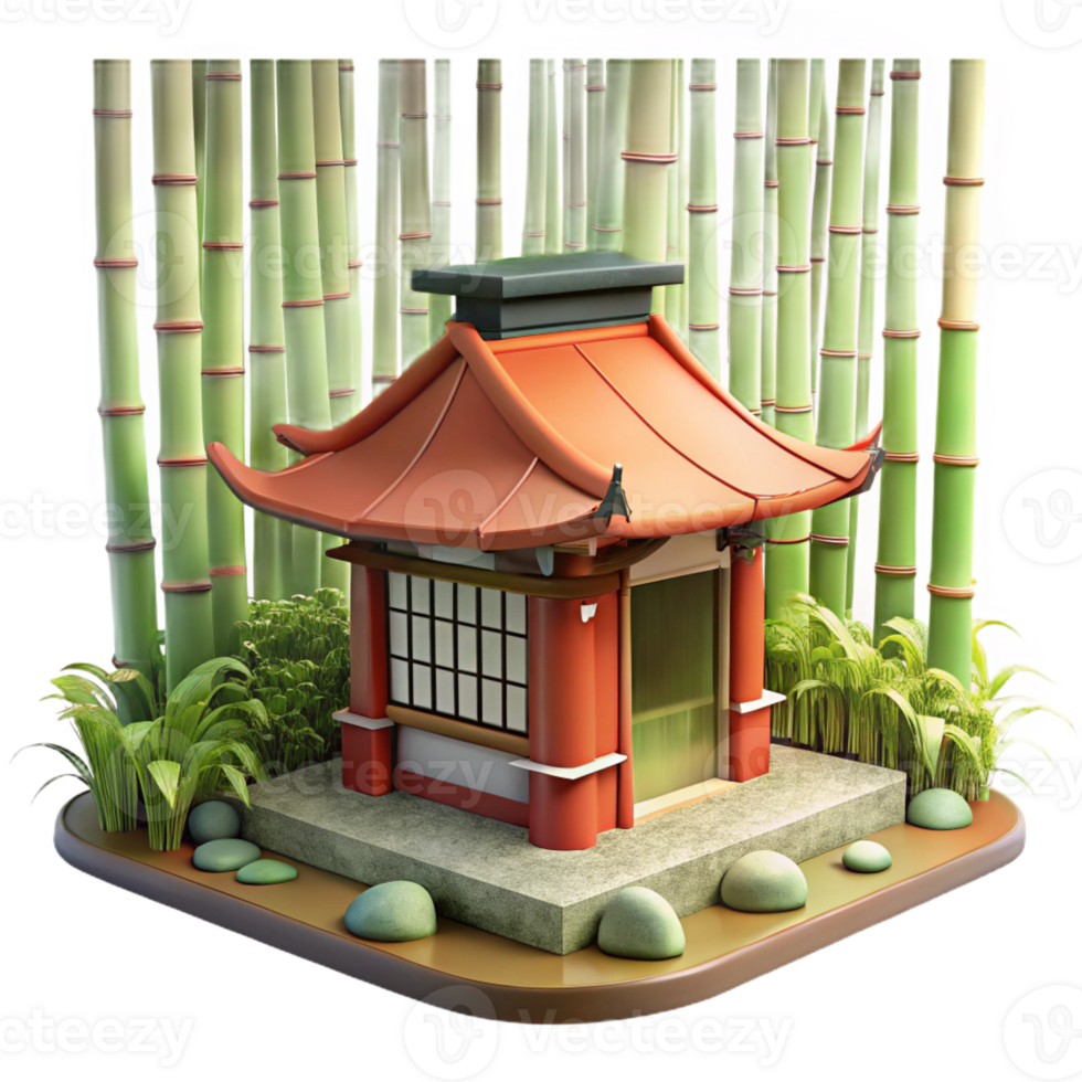 beautiful vintage A Japanese Tea House Nestled in a 4K png