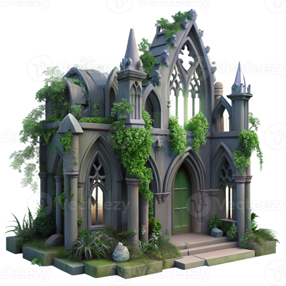 dramatic modern A Crumbling Gothic Cathedral Overgrown professional png
