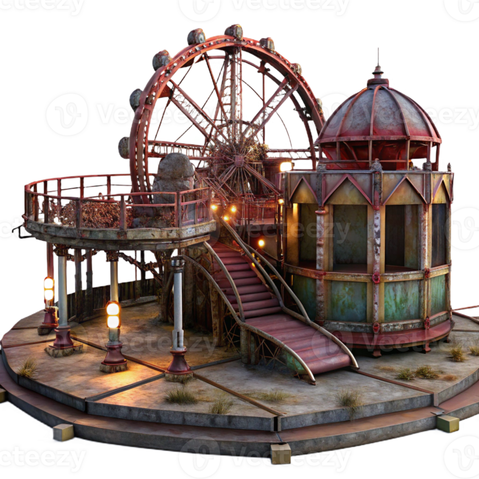 serene vintage An Abandoned Amusement Park Rusted authentic png