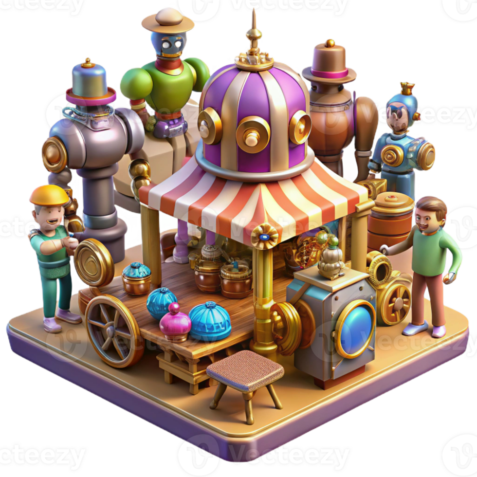 extraordinary minimalist A Bustling Steampunk Marketplace authentic png