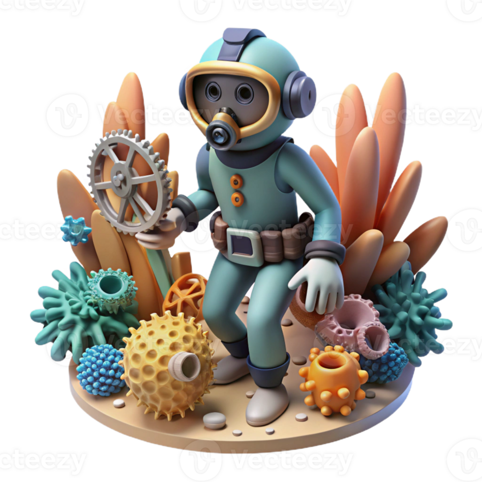 beautiful contemporary A Steampunk Diver Exploring a Coral premium png