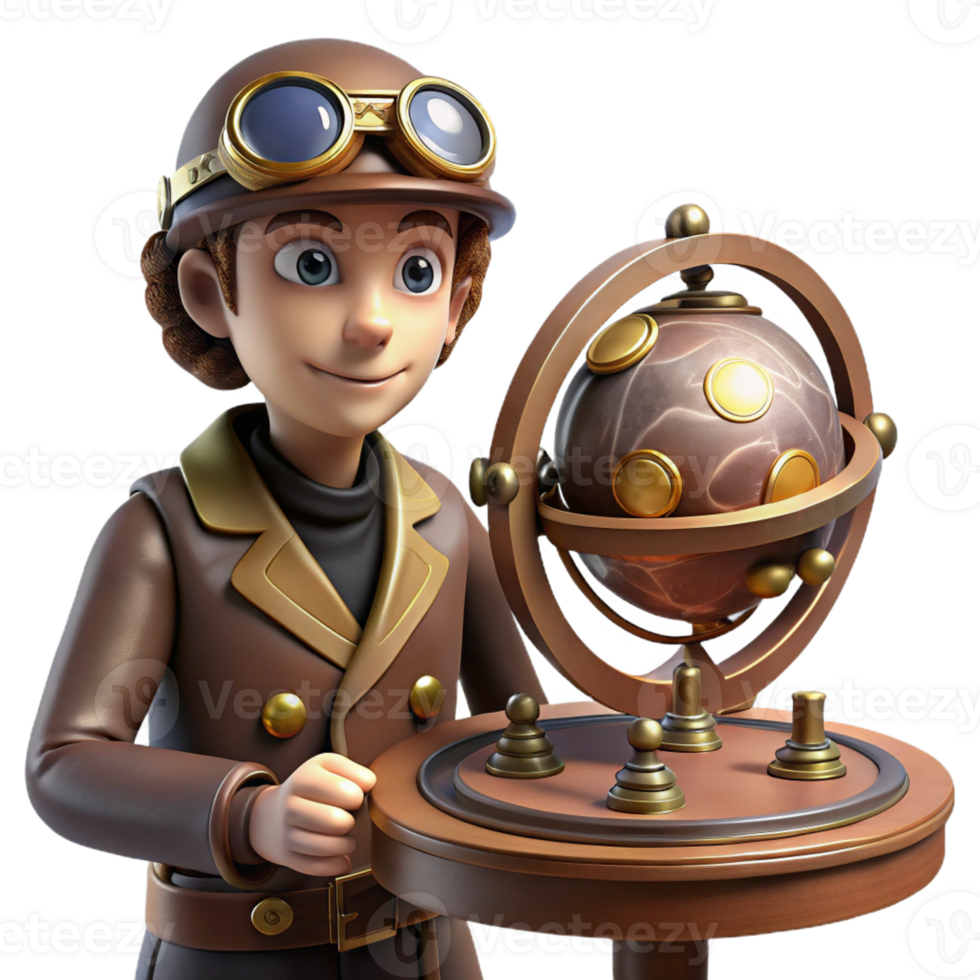 stunning abstract A Lone Steampunk Explorer in a Leather detailed png