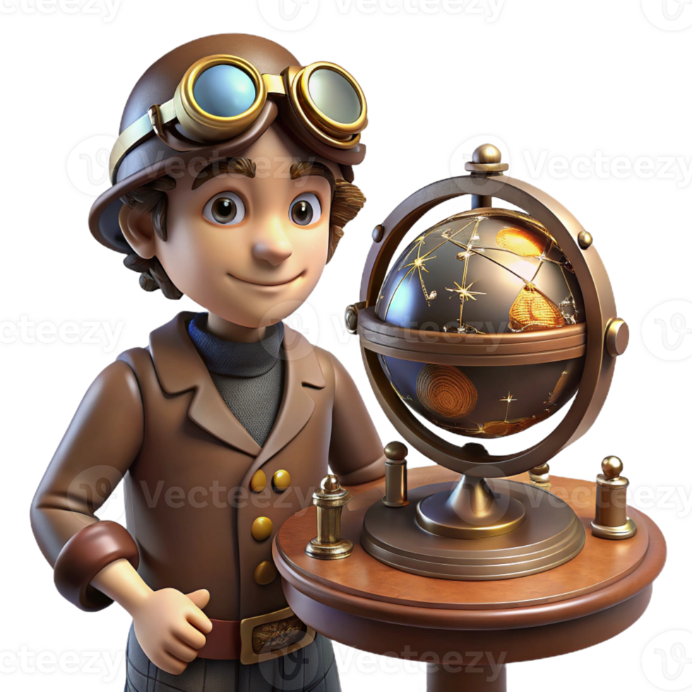 stunning vintage A Lone Steampunk Explorer in a Leather premium png