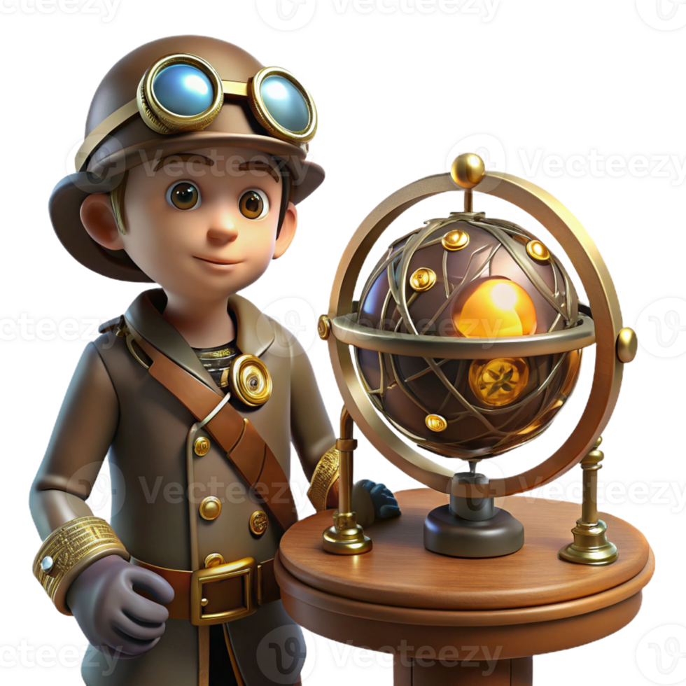 extraordinary artistic A Lone Steampunk Explorer in a Leather original png