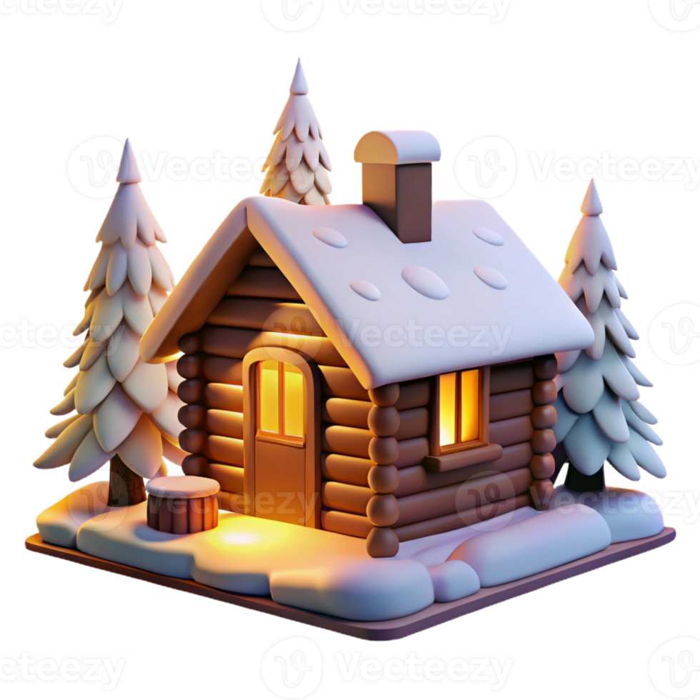 impressive artistic Log Cabin in a Snowy Forest Warm detailed png