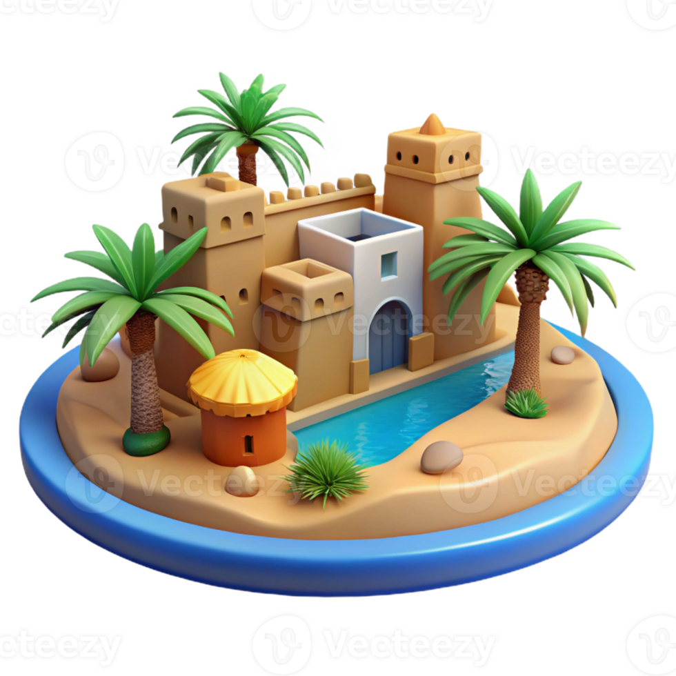 beautiful rustic Desert Oasis with a Traditional Mud 4K png