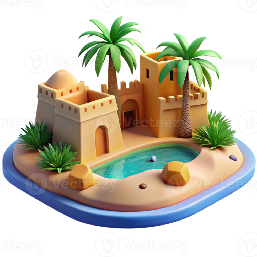 serene minimalist Desert Oasis with a Traditional Mud 4K png