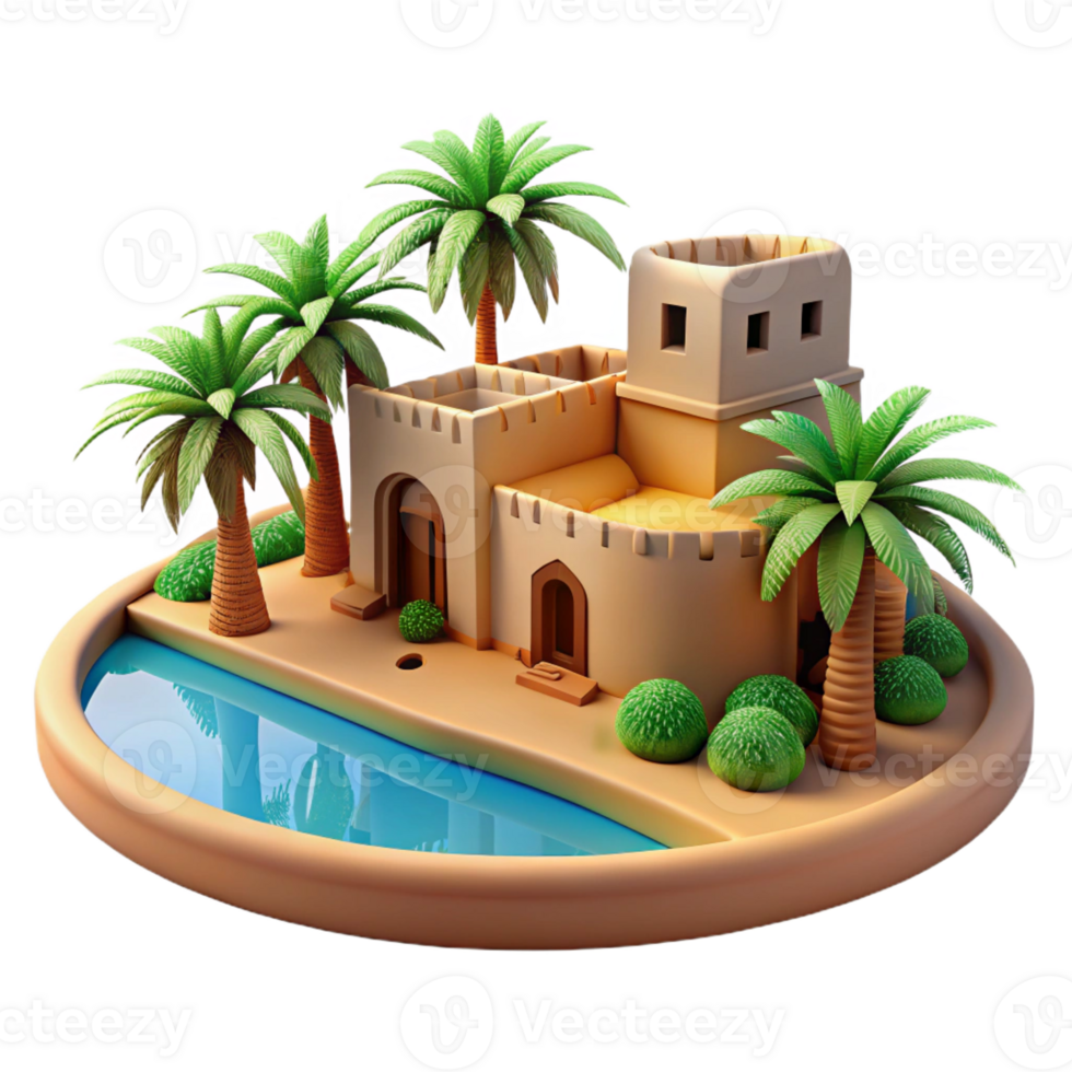 extraordinary minimalist Desert Oasis with a Traditional Mud 4K png