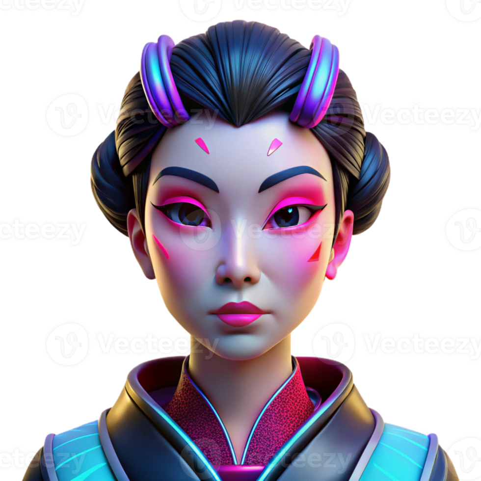 serene artistic Portrait of a Cyberpunk Geisha with professional png