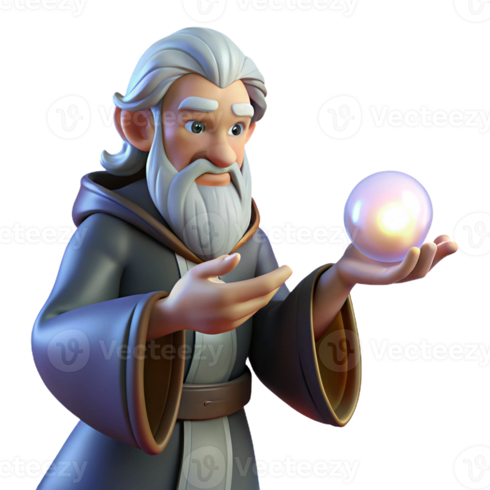 impressive contemporary A Wise Old Wizard Studying a Glowing detailed png