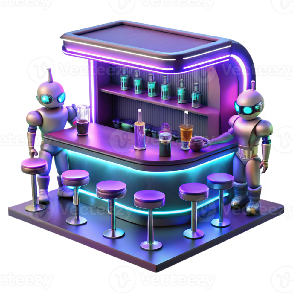 beautiful traditional A Futuristic Bar Filled with Robots professional png