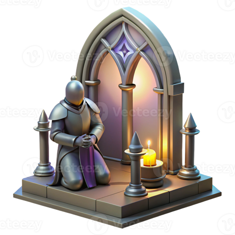 serene classic A Lone Knight Kneeling Before a 4K png