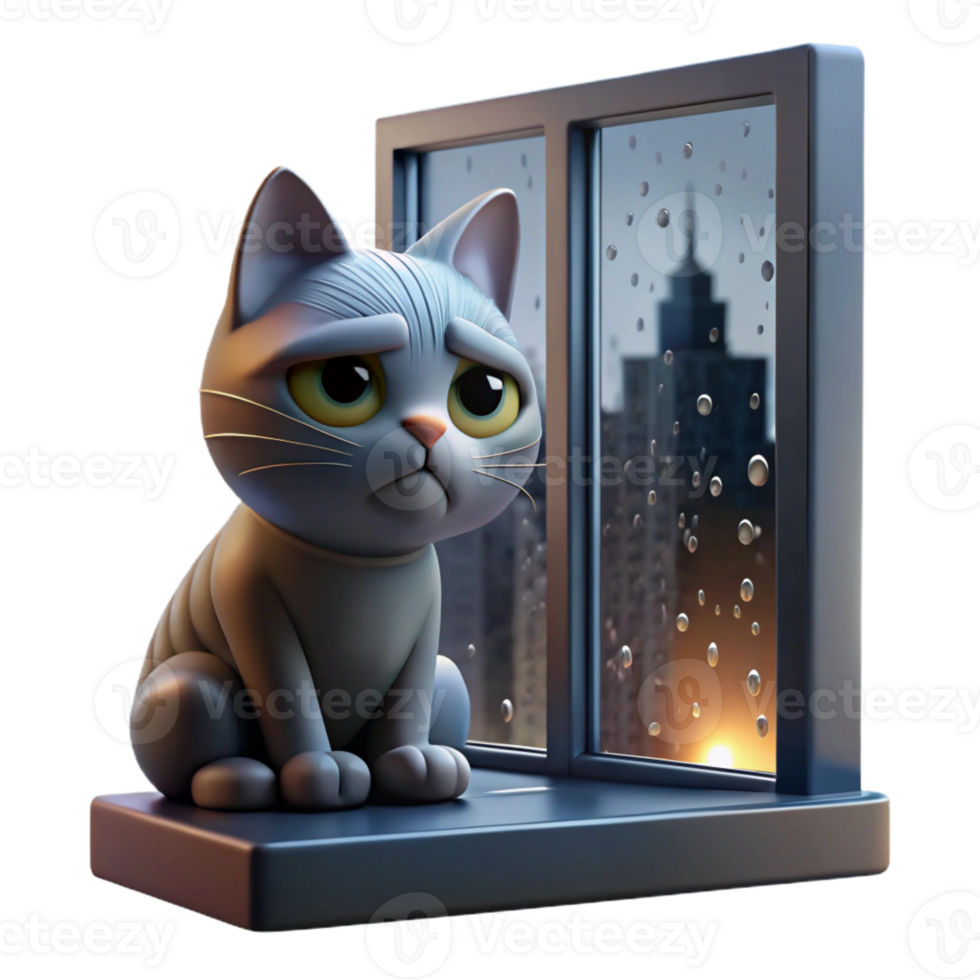 elegant minimalist A Grumpy Cat Sitting on a Windowsill high quality png