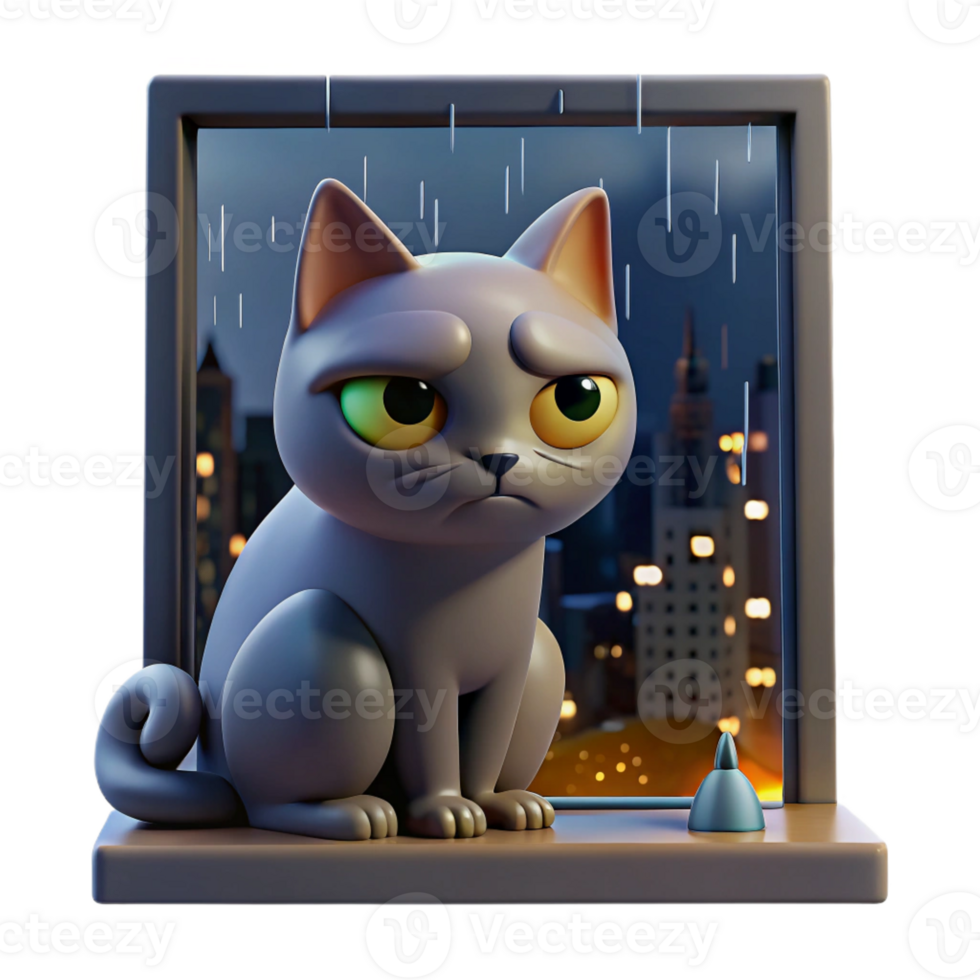 beautiful rustic A Grumpy Cat Sitting on a Windowsill 4K png