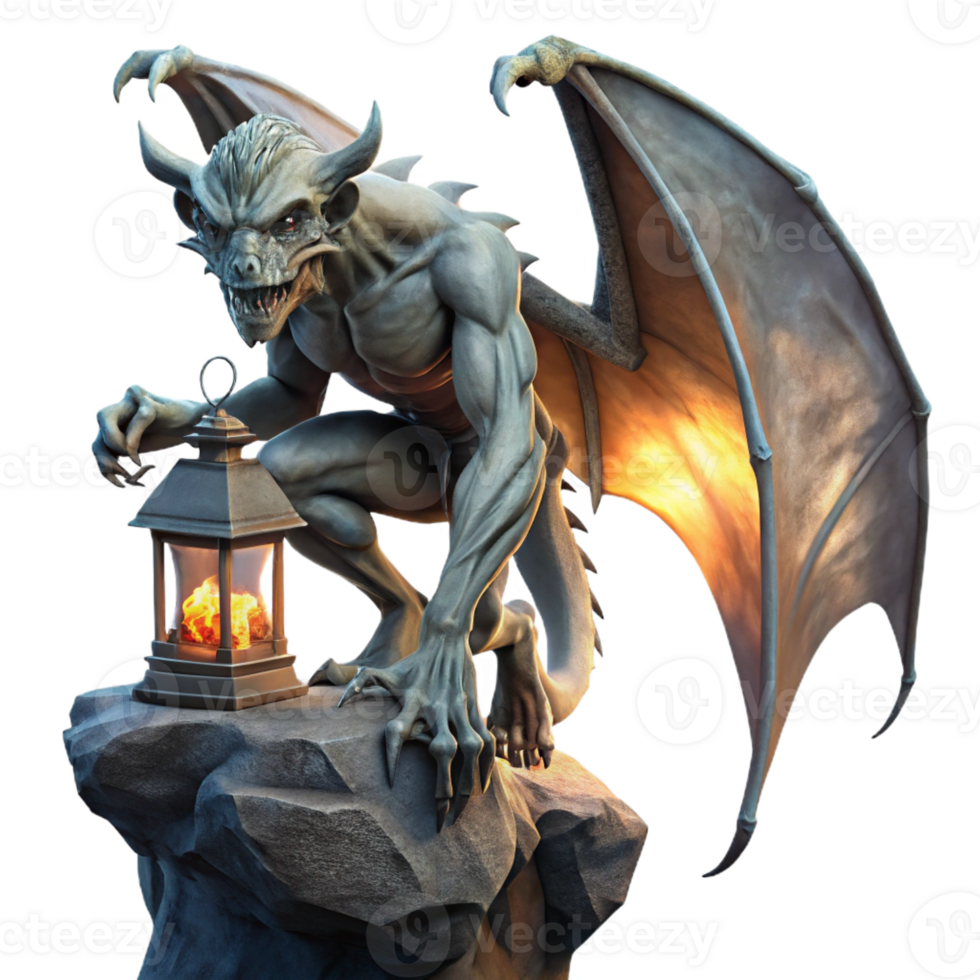 magnificent creative A Grotesque Winged Gargoyle Perched Atop a exclusive png