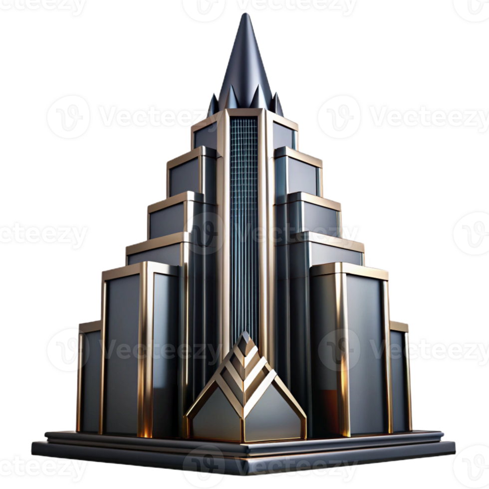 extraordinary classic Art Deco Skyscraper Chrome and Black detailed png