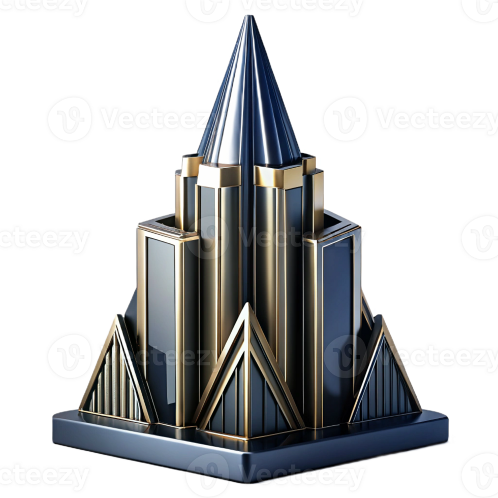 elegant artistic Art Deco Skyscraper Chrome and Black high quality png