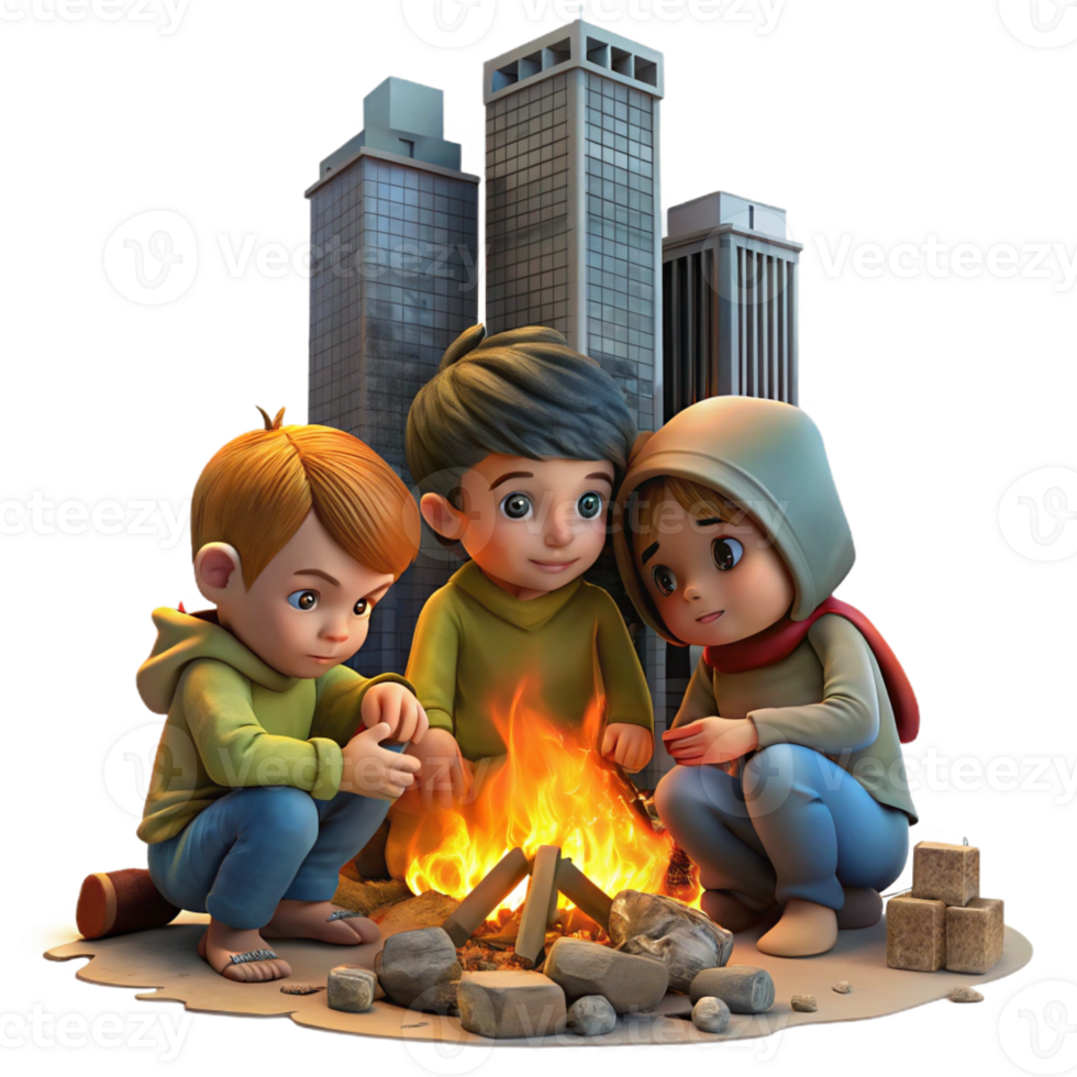 dramatic rustic A Group of Three Resilient Children high quality png