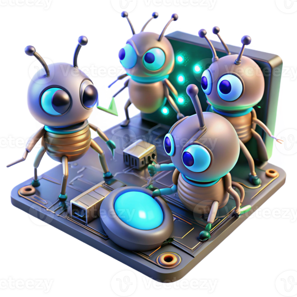 serene rustic A Group of Tiny Insect Like Repair Robots high quality png