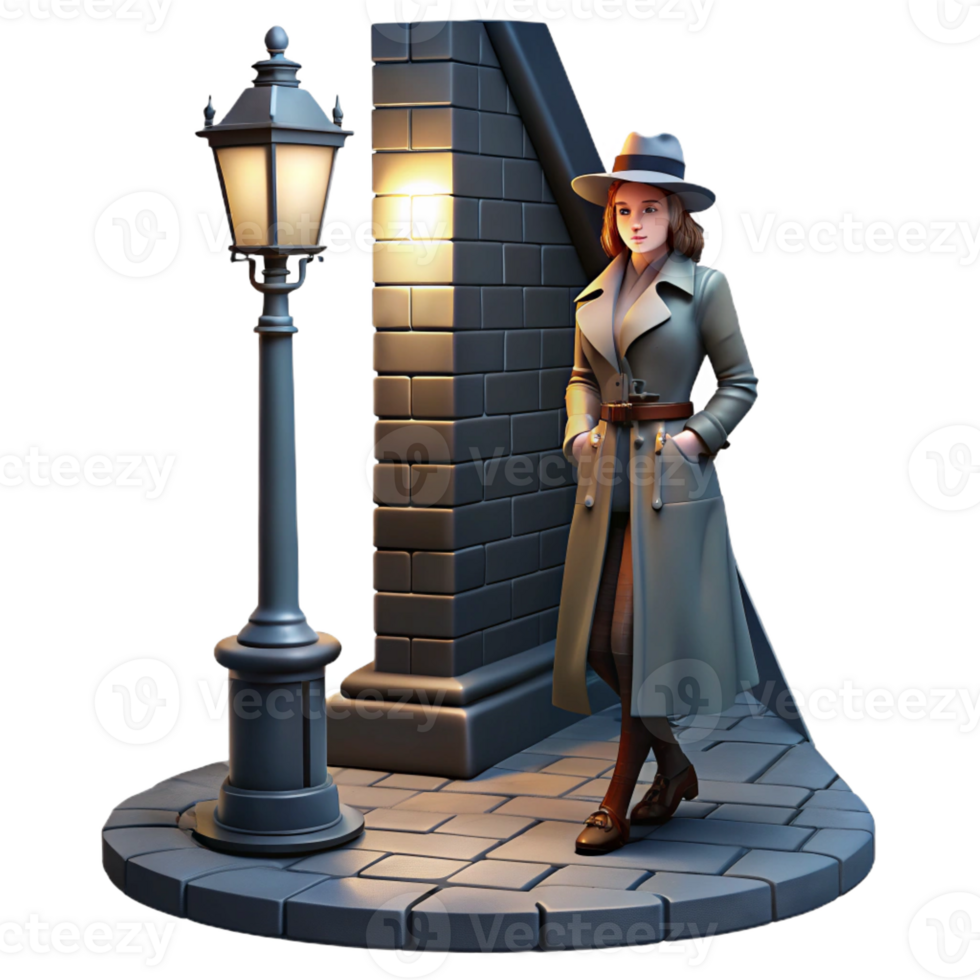 beautiful artistic A Lone Woman in a Trench Coat and Fedora authentic png