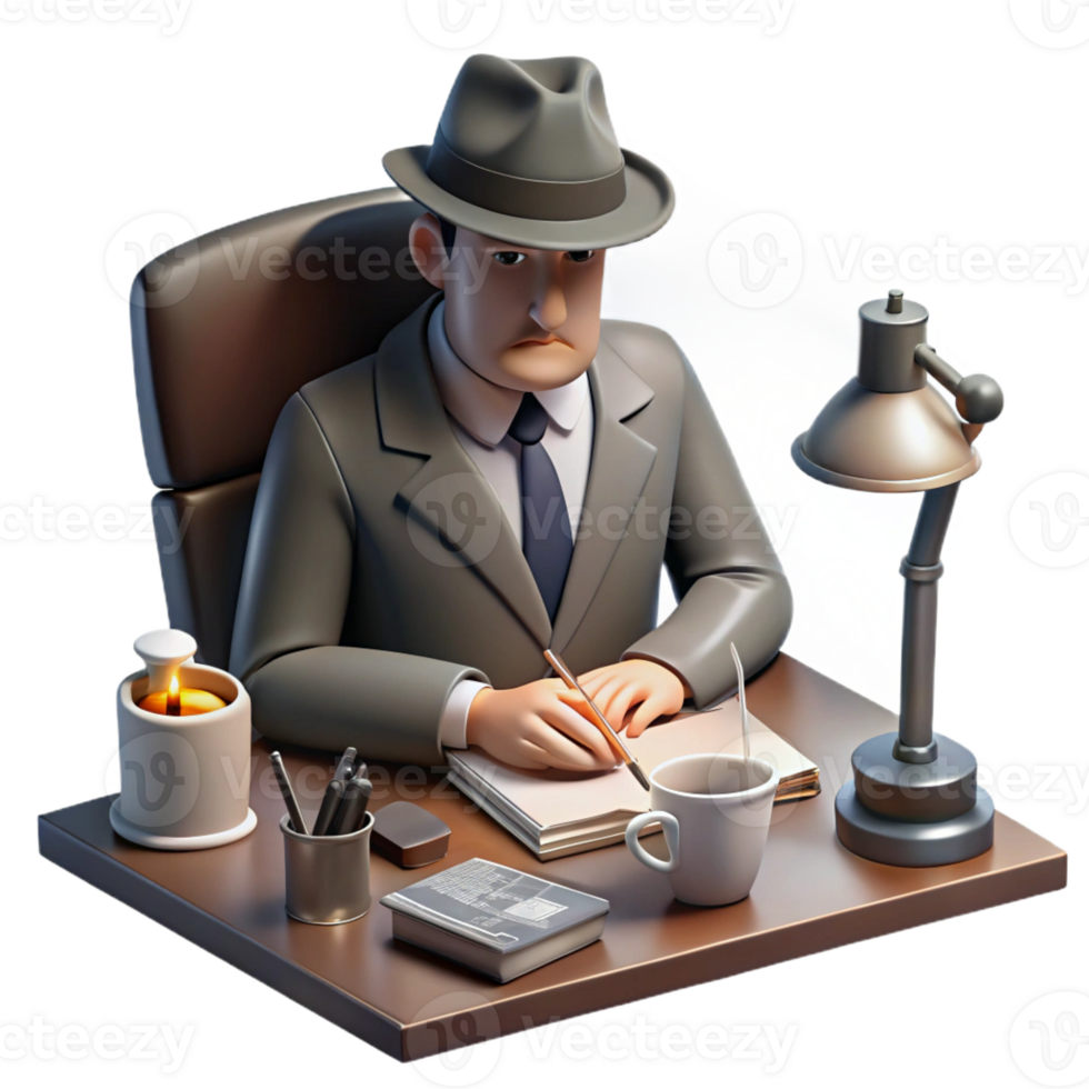 elegant traditional A Private Investigator with a Weary premium png