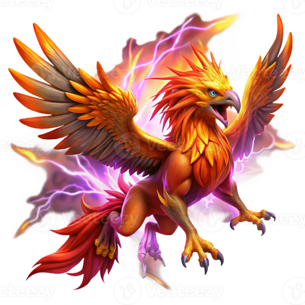 serene rustic A Majestic Griffin with Feathers of Fiery high quality png