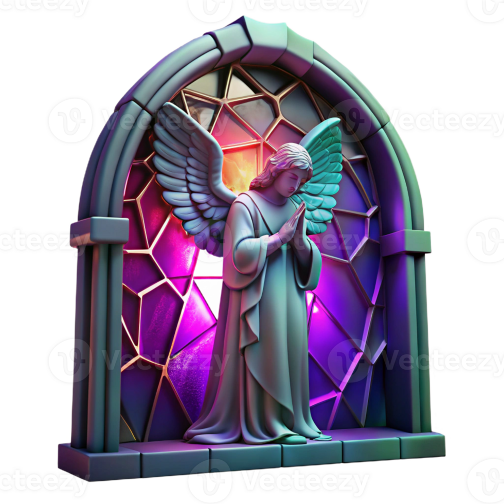 dramatic vintage A Decaying Stained Glass Window Depicting a high resolution png