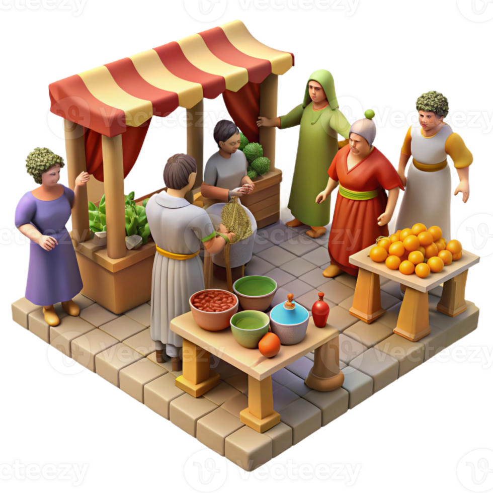 serene contemporary A Bustling Roman Marketplace Scene authentic png
