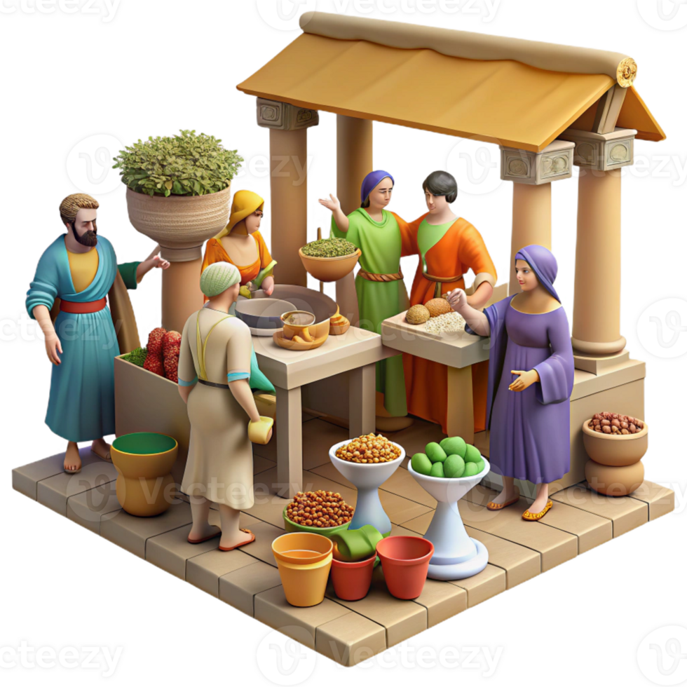 stunning vintage A Bustling Roman Marketplace Scene 4K png
